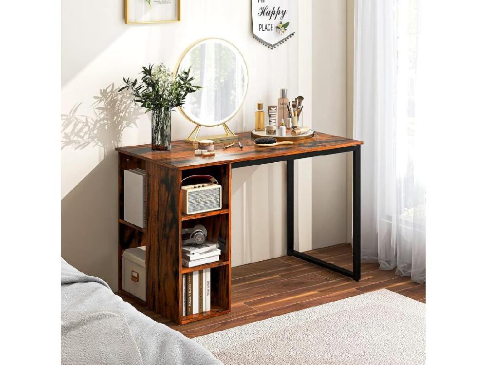 Vente Unique Bureau D'Ordinateur Avec Bibliothèque Bureau Informatique Avec 5 Compartiments Cadre En Métal Table D'Ordinateur Pour Bureau Chambre Studio 115 X 59 5 X 75 Cm (Marron Rustique)
