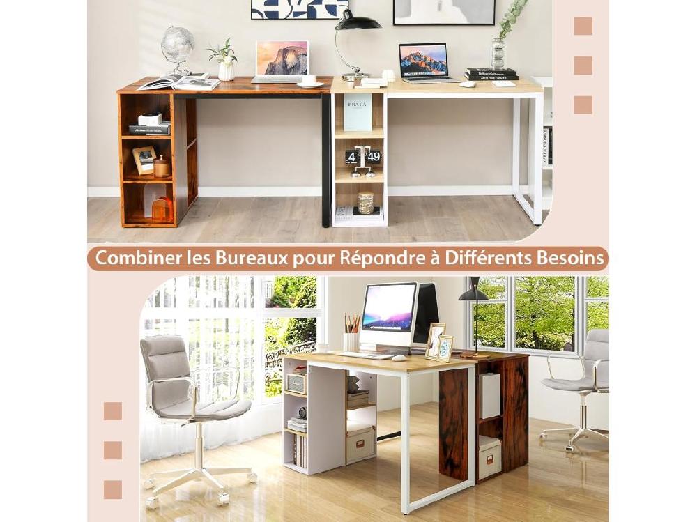 Vente Unique Bureau D'Ordinateur Avec Bibliothèque Bureau Informatique Avec 5 Compartiments Cadre En Métal Table D'Ordinateur Pour Bureau Chambre Studio 115 X 59 5 X 75 Cm (Marron Rustique)