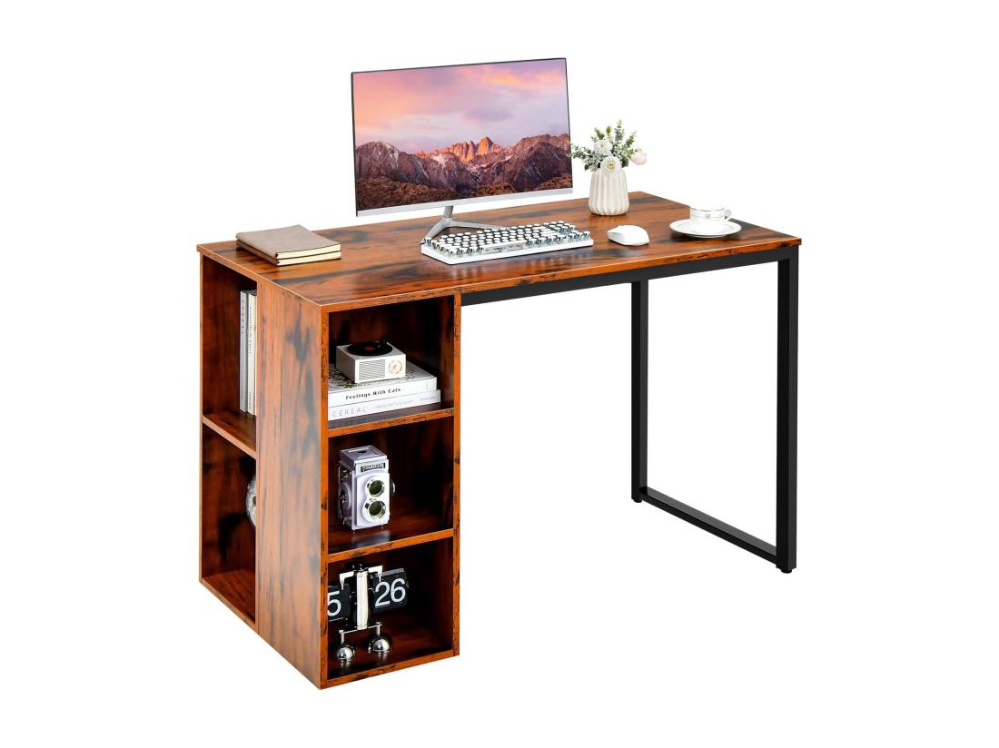 Vente Unique Bureau D'Ordinateur Avec Bibliothèque Bureau Informatique Avec 5 Compartiments Cadre En Métal Table D'Ordinateur Pour Bureau Chambre Studio 115 X 59 5 X 75 Cm (Marron Rustique)