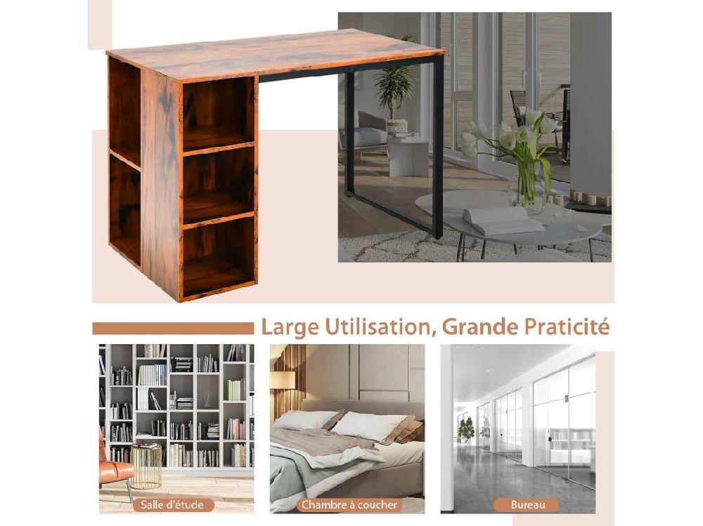 vente unique Bureau d'Ordinateur avec Bibliothèque Bureau Informatique avec 5 Compartiments Cadre en Métal Table d'Ordinateur pour Bureau Chambre Studio 115 x 59 5 x 75 cm (Marron Rustique)
