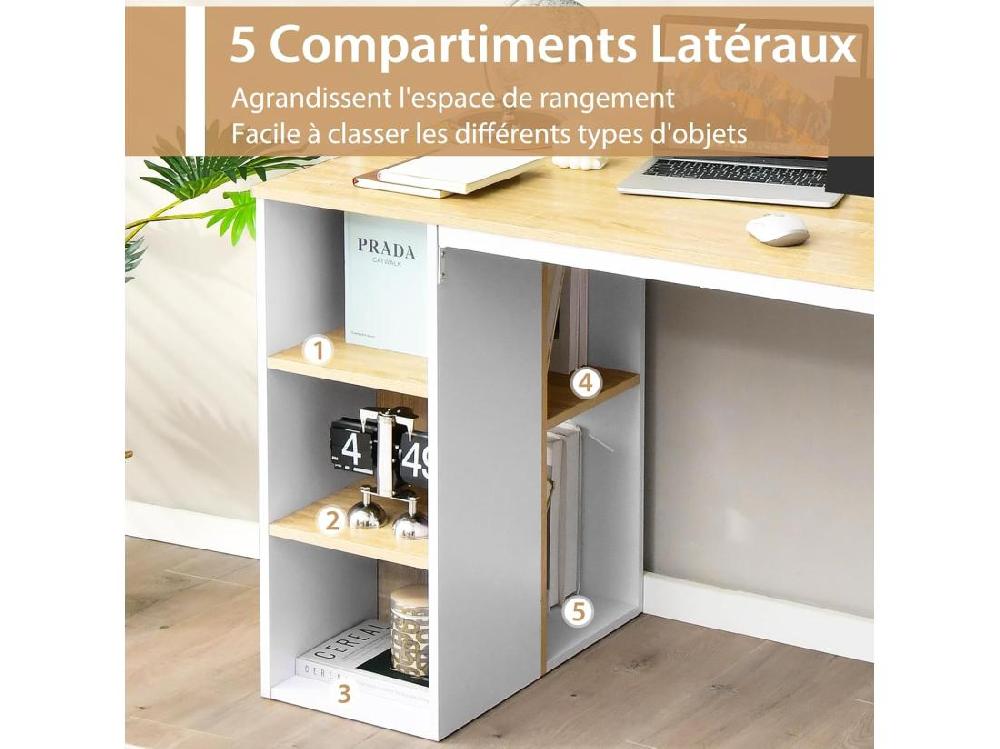 vente unique Bureau d'Ordinateur avec Bibliothèque Bureau Informatique avec 5 Compartiments Cadre en Métal Table d'Ordinateur pour Bureau Chambre Studio 115 x 59 5 x 75 cm (Naturel)
