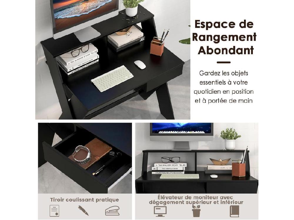 Vente Unique Bureau D'Ordinateur Avec Tiroir Bureau Informatique En Forme De X Avec Support D'Écran Repose-Pieds Table De Bureau Pour Étudier Jouer Travailler (Noir)