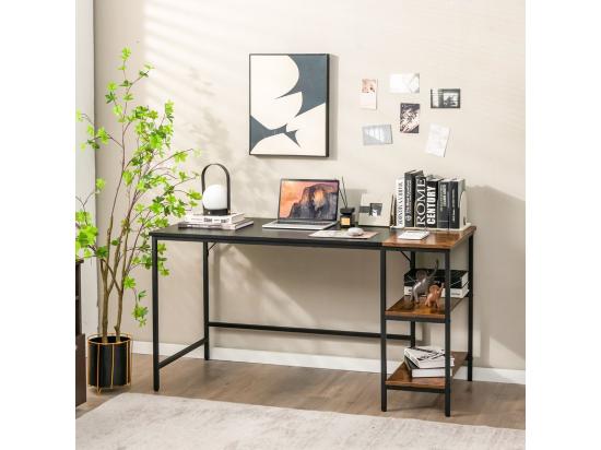 Vente Unique Bureau D'Ordinateur Bureau Avec Étagères De Rangement Table Informatique Avec Panneau D'Épissure Cadre En Acier Style Industriel 140 X 60 X 74 Cm (Noir)