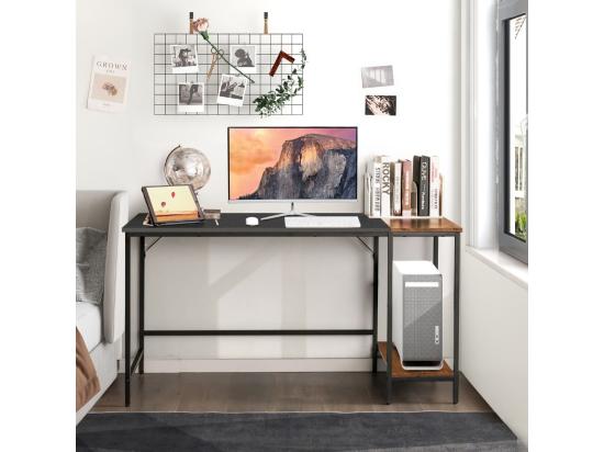 Vente Unique Bureau D'Ordinateur Bureau Avec Étagères De Rangement Table Informatique Avec Panneau D'Épissure Cadre En Acier Style Industriel 140 X 60 X 74 Cm (Noir)