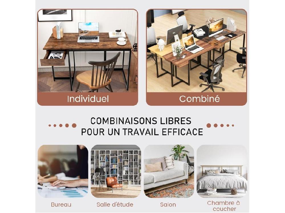 Vente Unique Bureau D'Ordinateur Industriel 120 X 55 Cm Table Avec Tiroir Design Élégant Postes De Travail Pour Bureau Salon Chambre Facile à Assembler 120 X 55 X 75 Cm (Marron Rustique)
