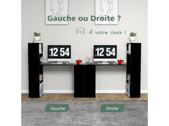 Vente Unique Bureau D'Ordinateur Réversible Avec Bibliothèque Poste De Travail Moderne Avec Étagères De Rangement à 6 Niveaux Assemblage Facile Pour Maison Bureaux (Noir)