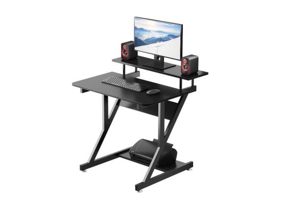 Vente Unique Bureau D'ordinateur Stable En Forme De Z Avec Roulettes Bureau Mobile Avec Étagères Table Bureau Domicile Étude 70x60x79CM Noir