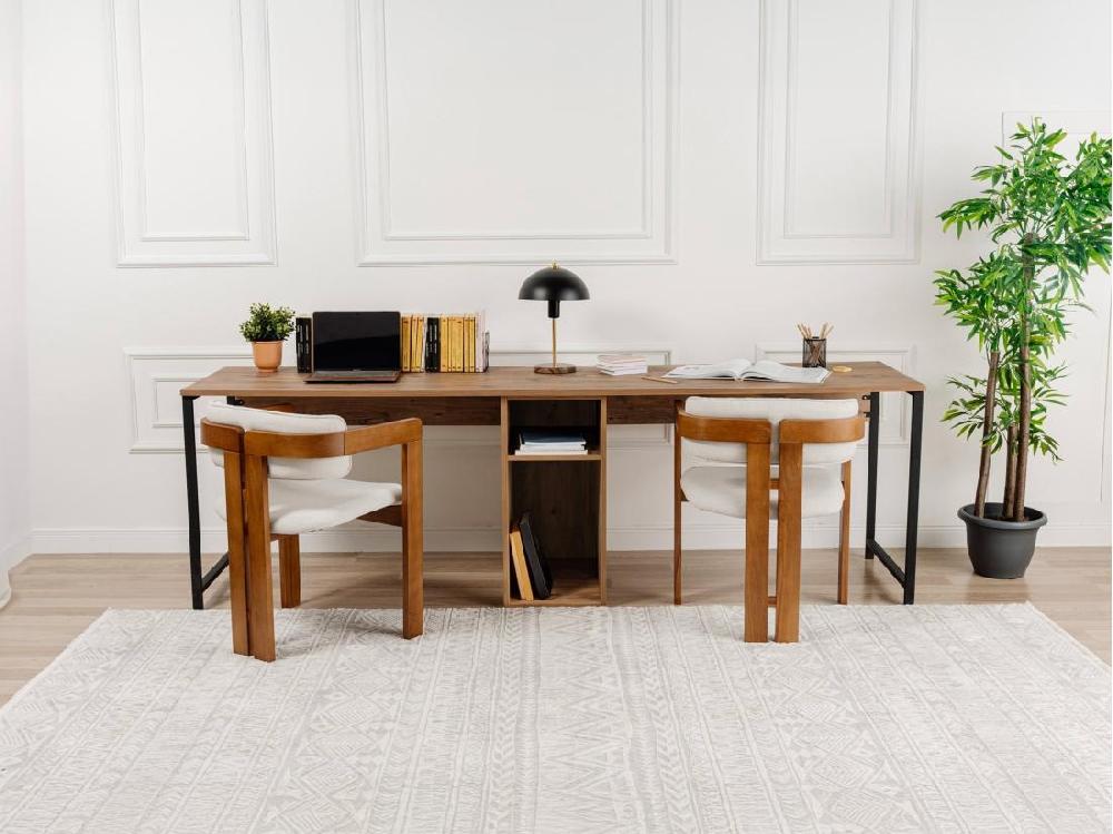 Vente Unique Bureau Double Avec Rangements - Coloris : Naturel Et Noir - DERVILO