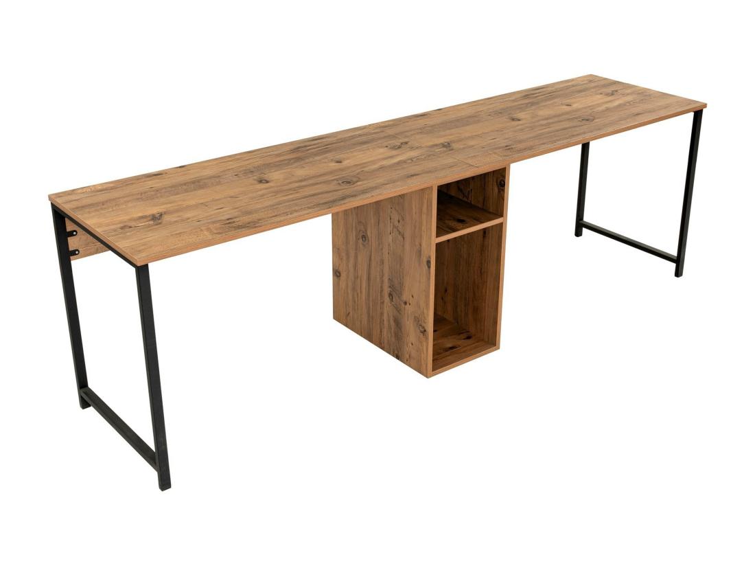 Vente Unique Bureau Double Avec Rangements - Coloris : Naturel Et Noir - DERVILO