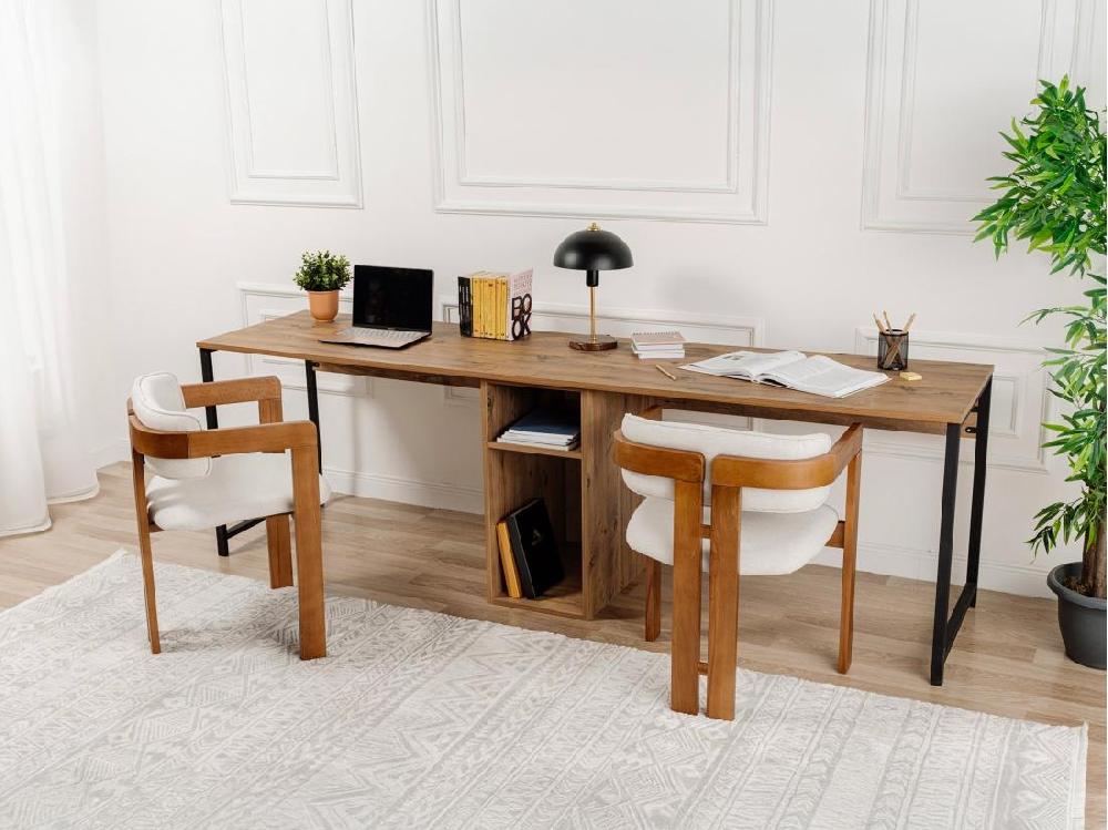 vente unique Bureau double avec rangements - Coloris : Naturel et noir - DERVILO