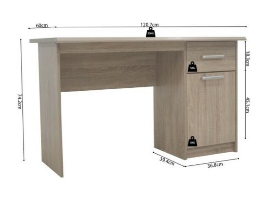 Vente Unique Bureau Droit PRAGUE – 1 Tiroir 1 Porte – Coloris Chêne Sonoma – Design Fonctionnel