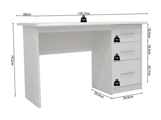 Vente Unique Bureau Droit PRAGUE – 3 Tiroirs – Coloris Blanc – Design Moderne Et Fonctionnel
