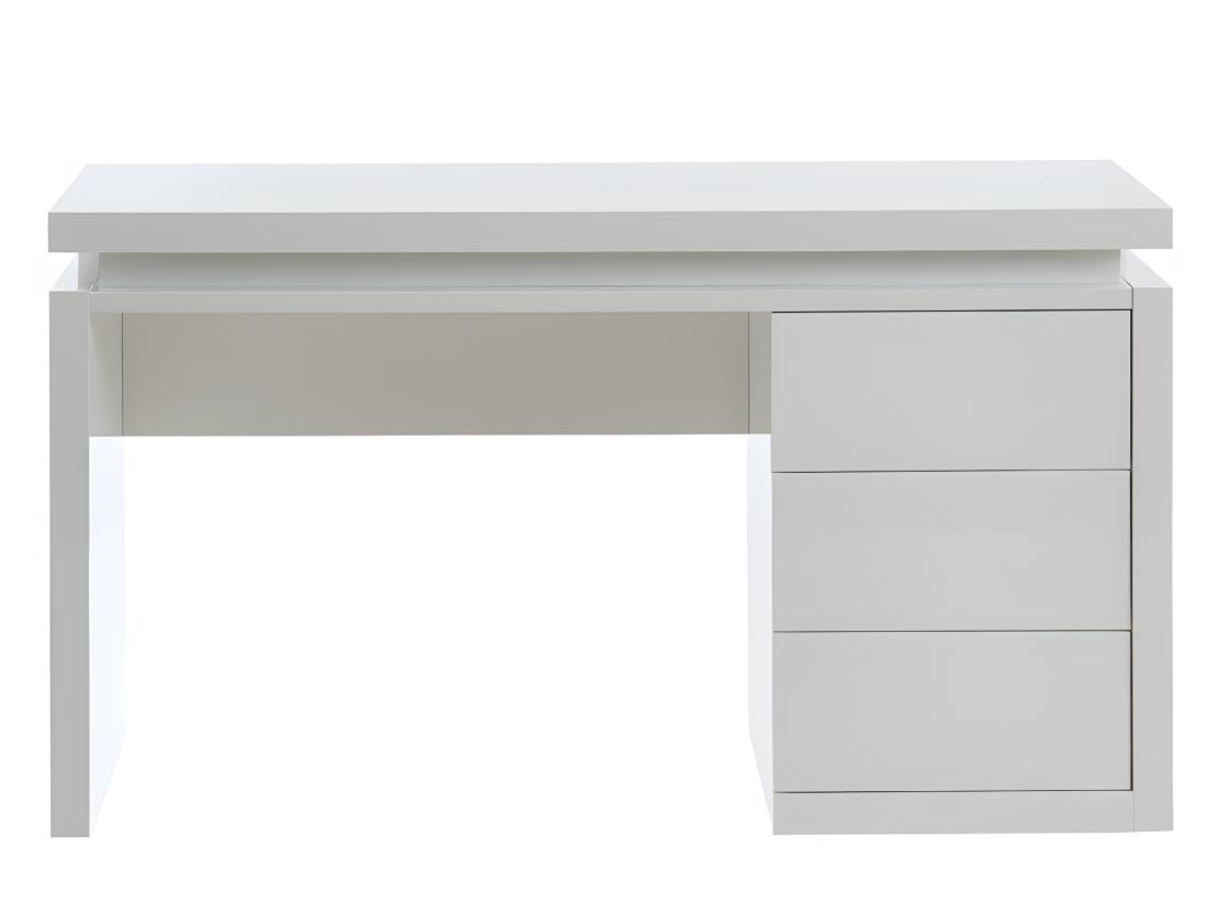 Vente Unique Bureau EMERSON - 3 Tiroirs - MDF Laqué Blanc - LEDs