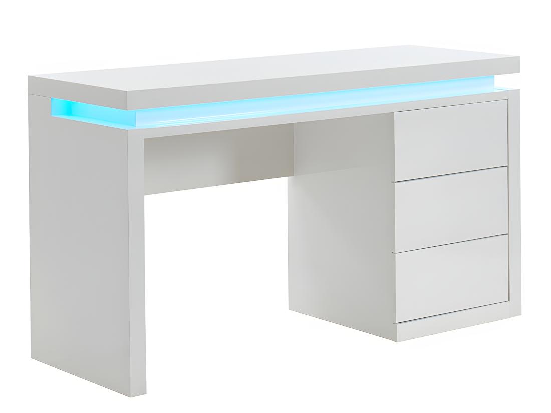 Vente Unique Bureau EMERSON - 3 Tiroirs - MDF Laqué Blanc - LEDs