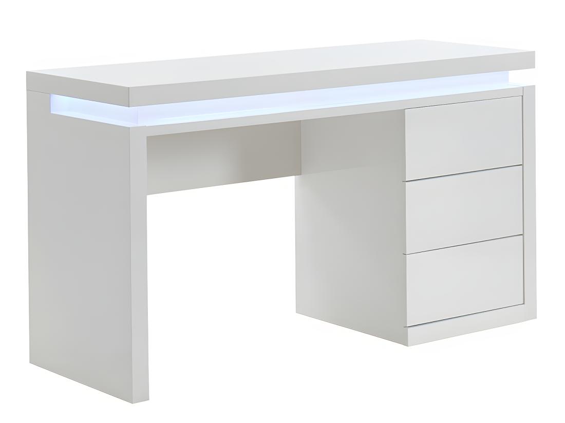 Vente Unique Bureau EMERSON - 3 Tiroirs - MDF Laqué Blanc - LEDs