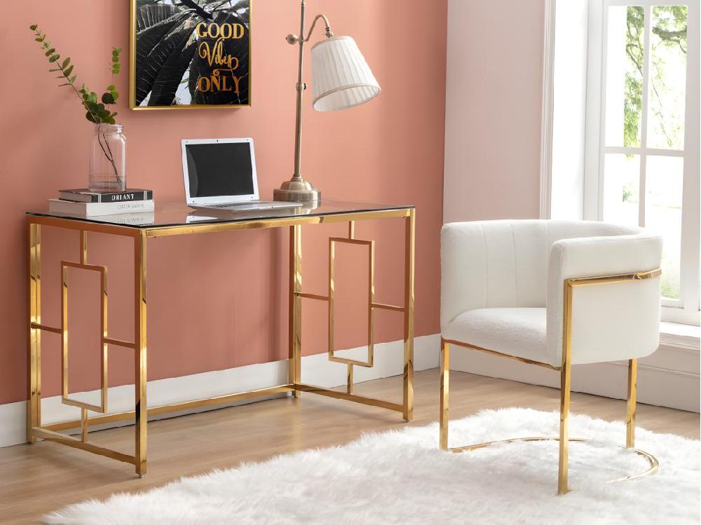 vente unique Bureau en verre trempé et acier - Doré et transparent - CLOTILDE de Pascal Morabito