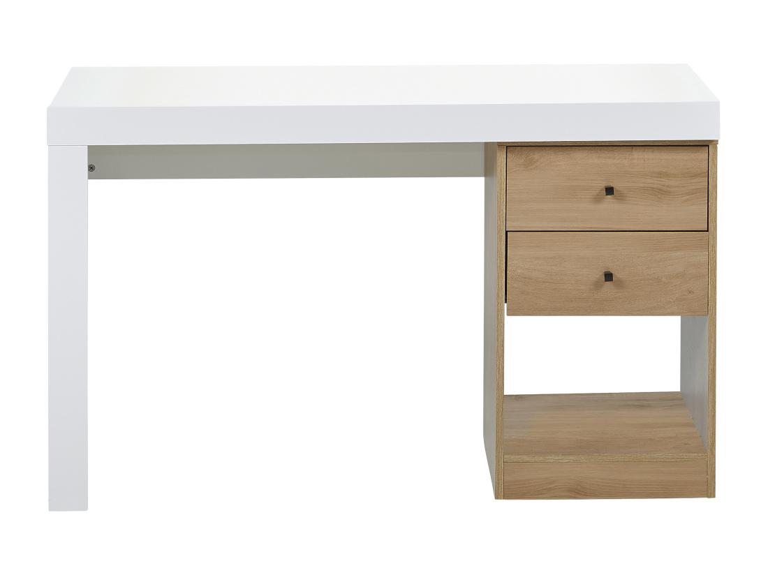 Vente Unique Bureau Extensible 2 Tiroirs Et 1 Niche - Coloris : Blanc Et Naturel - EVAN