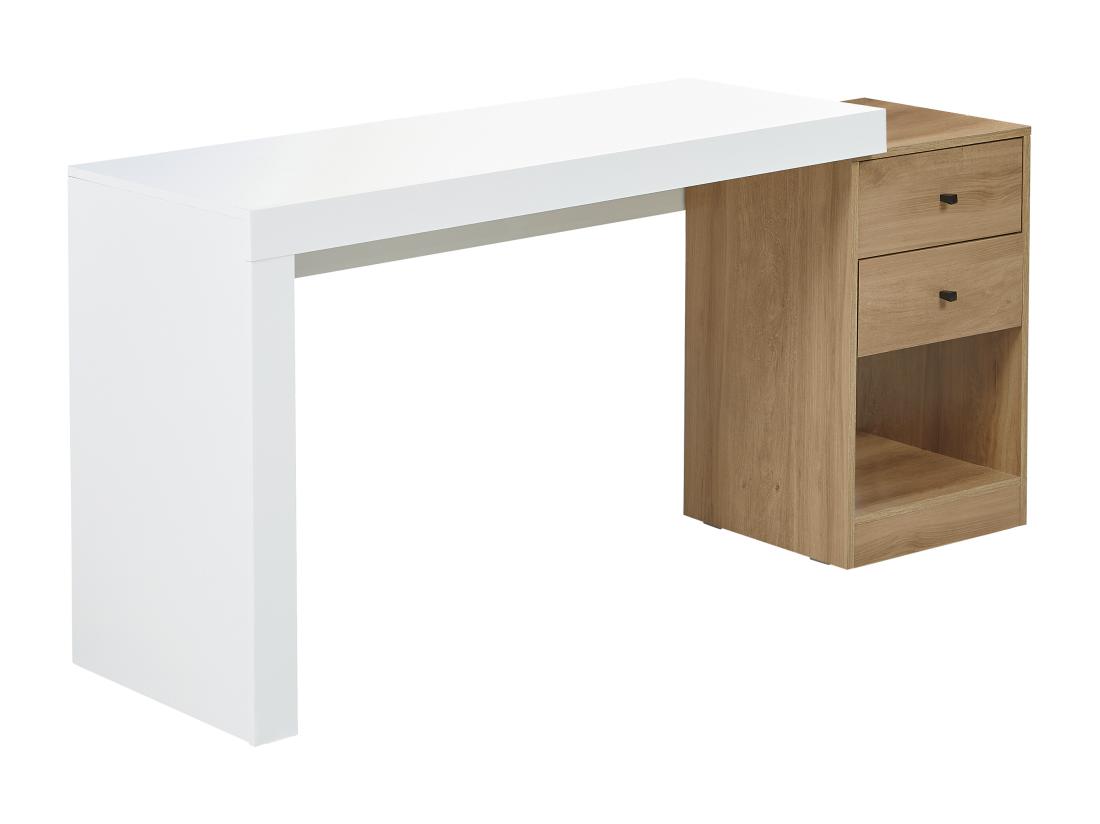 Vente Unique Bureau Extensible 2 Tiroirs Et 1 Niche - Coloris : Blanc Et Naturel - EVAN