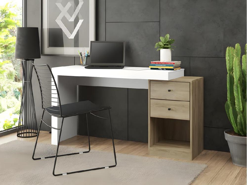 vente unique Bureau extensible 2 tiroirs et 1 niche - Coloris : Blanc et naturel - EVAN