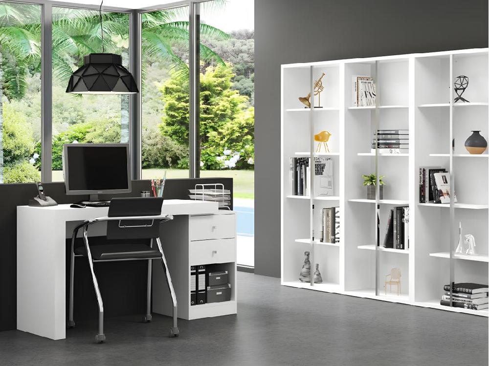 vente unique Bureau extensible 2 tiroirs et 1 niche - Coloris : Blanc - EVAN