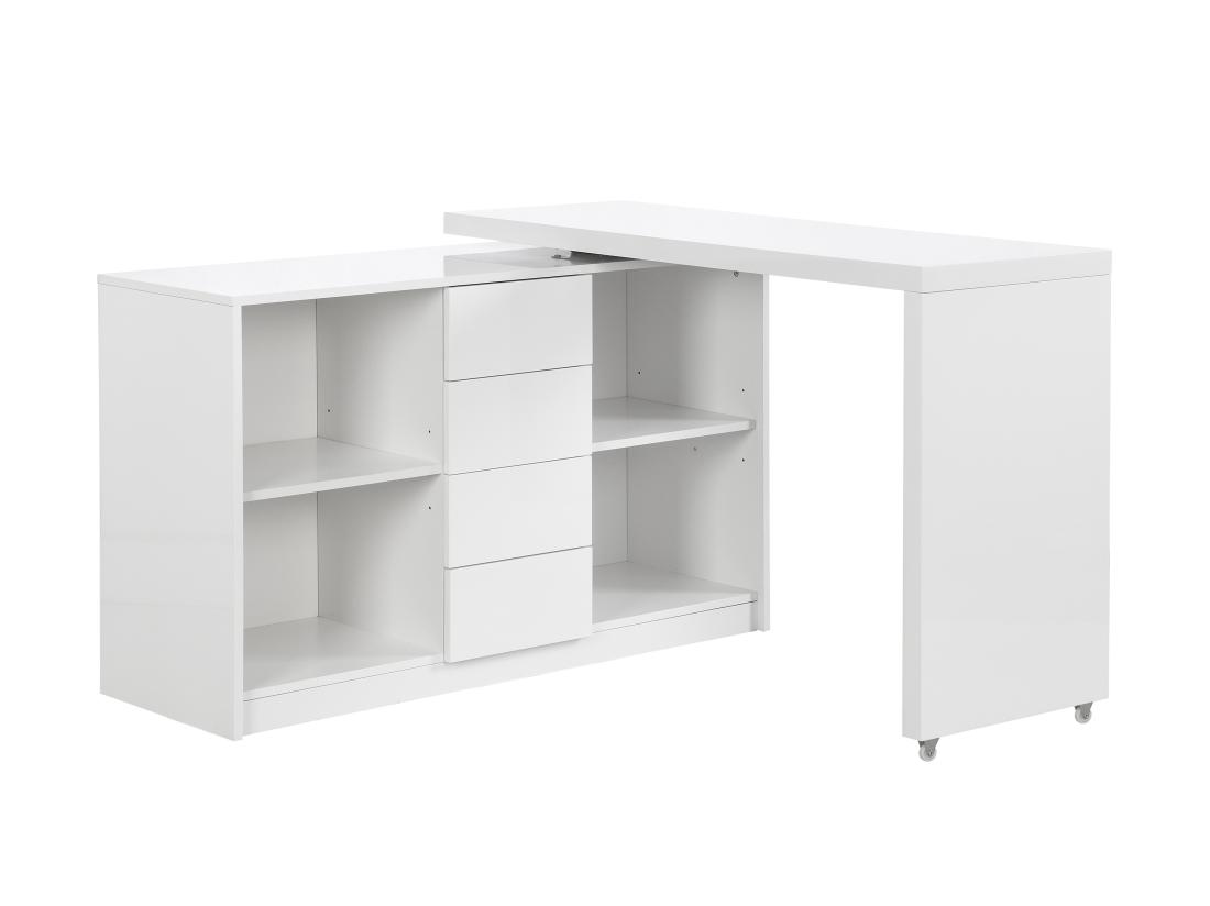 Vente Unique Bureau Extensible Avec Plateau Pivotant 360° - MDF - Blanc Laqué - PAVELO
