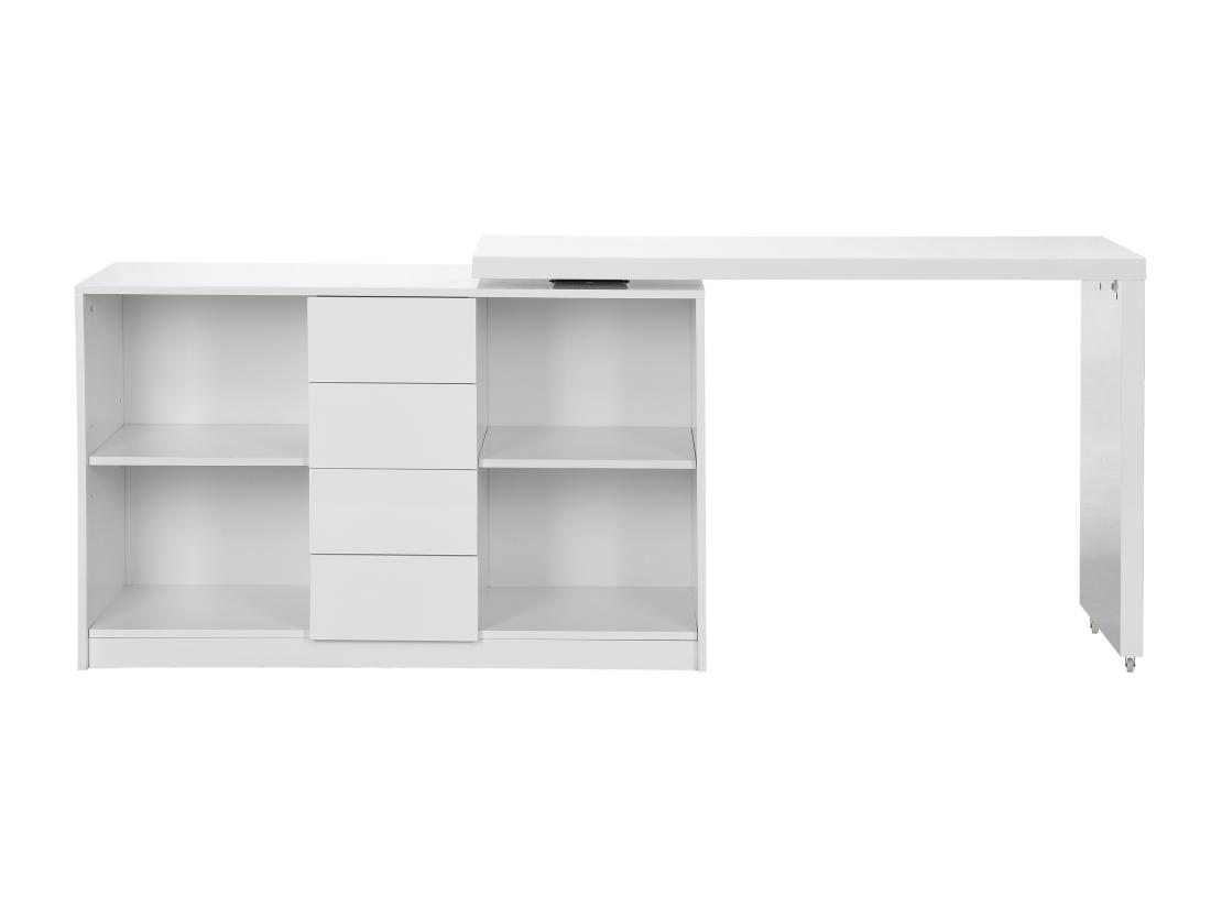 Vente Unique Bureau Extensible Avec Plateau Pivotant 360° - MDF - Blanc Laqué - PAVELO