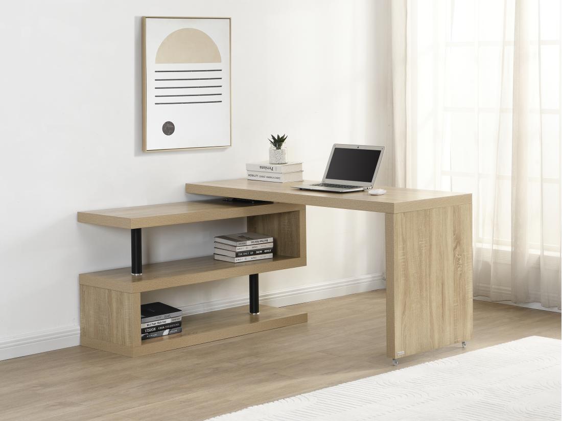 Vente Unique Bureau Extensible Avec Plateau Pivotant 360° - MDF - Coloris : Naturel - NICEPHORE III