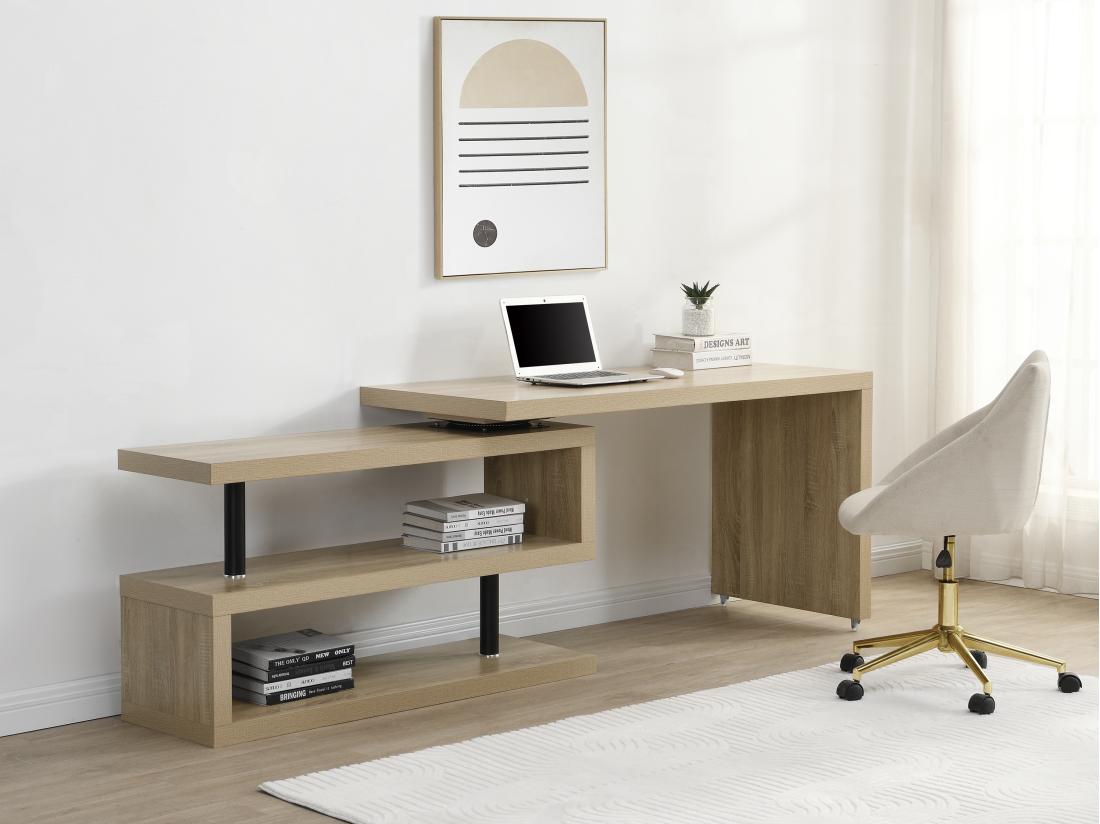 Vente Unique Bureau Extensible Avec Plateau Pivotant 360° - MDF - Coloris : Naturel - NICEPHORE III