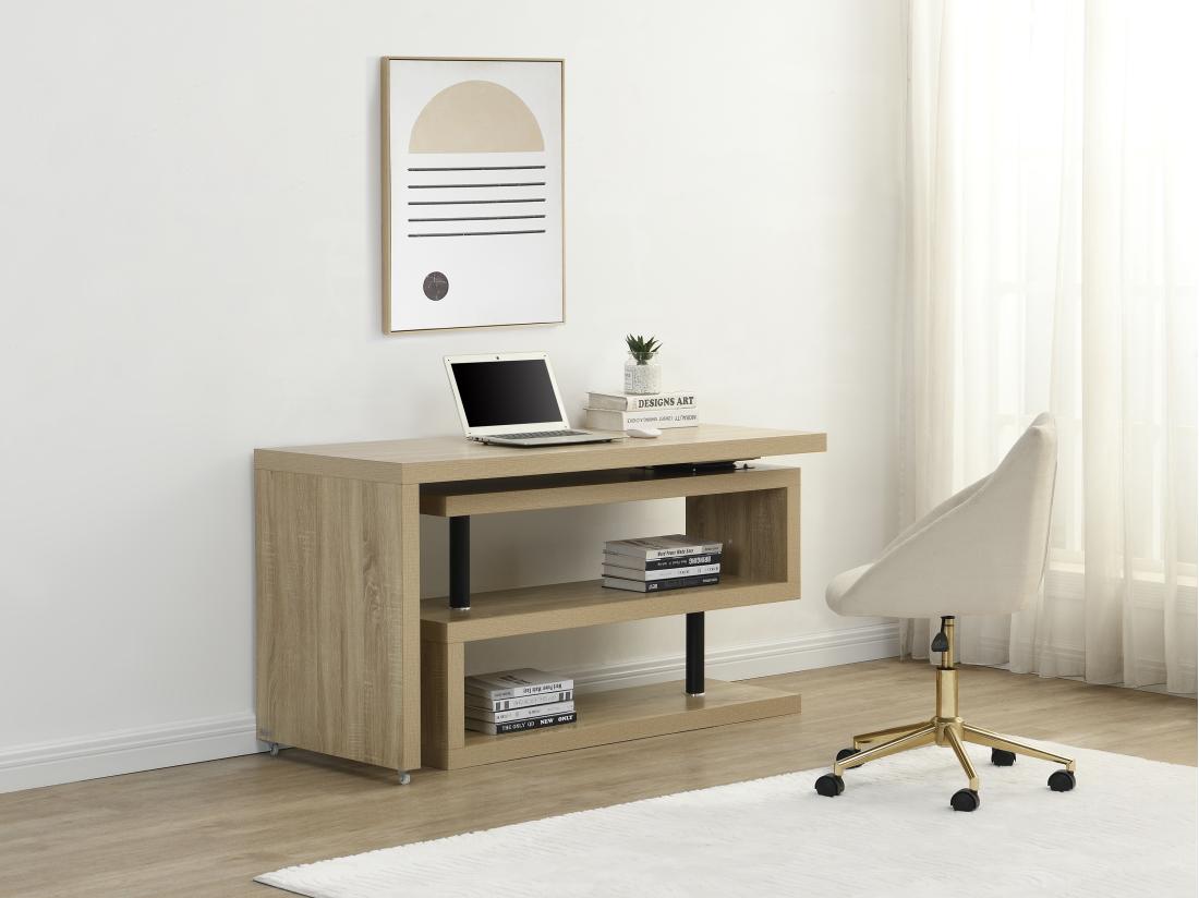 vente unique Bureau extensible avec plateau pivotant 360° - MDF - Coloris : Naturel - NICEPHORE III