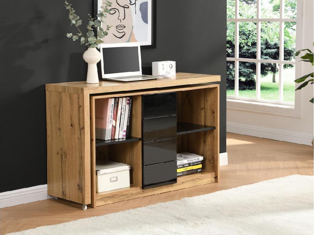 Vente Unique Bureau Extensible Avec Plateau Pivotant 360° - MDF - Naturel Et Noir - PAVELO
