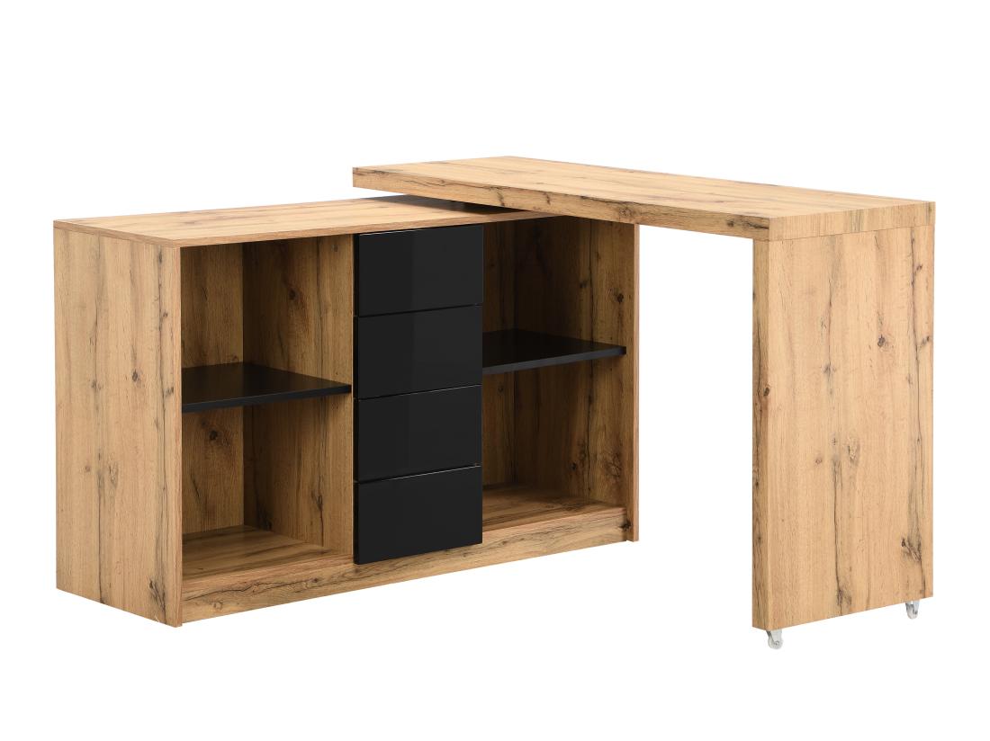 Vente Unique Bureau Extensible Avec Plateau Pivotant 360° - MDF - Naturel Et Noir - PAVELO