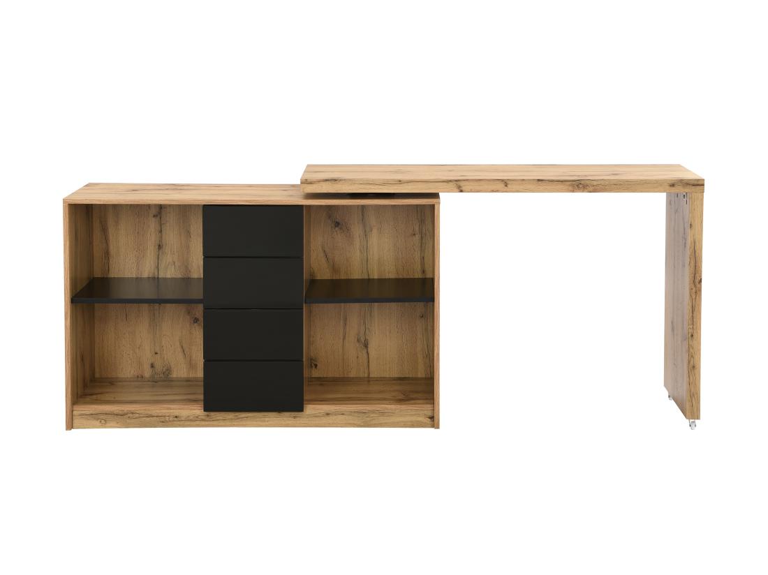 Vente Unique Bureau Extensible Avec Plateau Pivotant 360° - MDF - Naturel Et Noir - PAVELO