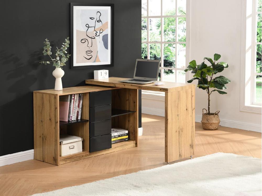 vente unique Bureau extensible avec plateau pivotant 360° - MDF - Naturel et noir - PAVELO