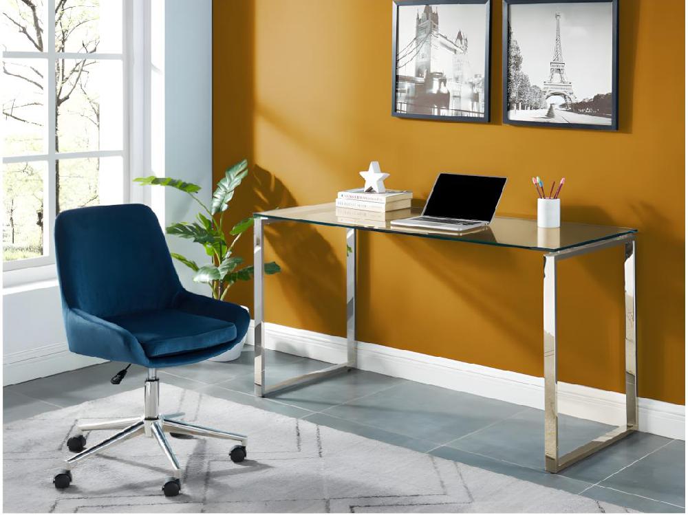vente unique Bureau FREYA - Verre trempé & métal chromé