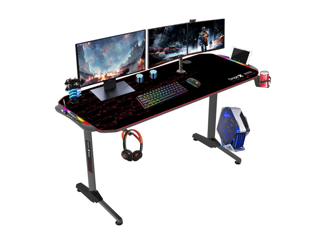 Vente Unique Bureau Gaming Ergonomique Table D'ordinateur Avec LED Grand Bureau De Jeu Avec Panier à Boissons Crochet Pour Casque Adapté Au Bureau Maison 140x60x75cm