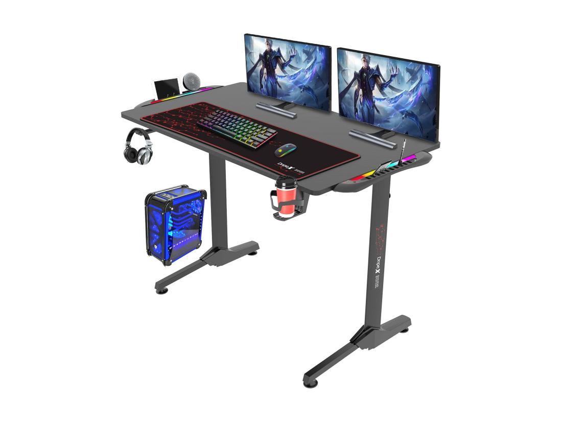 Vente Unique Bureau Gaming Ergonomique Table D'ordinateur Avec LED Grand Bureau De Jeu Avec Panier à Boissons Crochet Pour Casque Adapté Au Bureau Maison 110x60x75 Cm