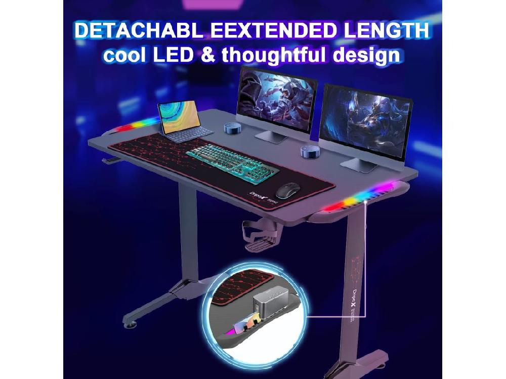 Vente Unique Bureau Gaming Ergonomique Table D'ordinateur Avec LED Grand Bureau De Jeu Avec Panier à Boissons Crochet Pour Casque Adapté Au Bureau Maison 110x60x75 Cm