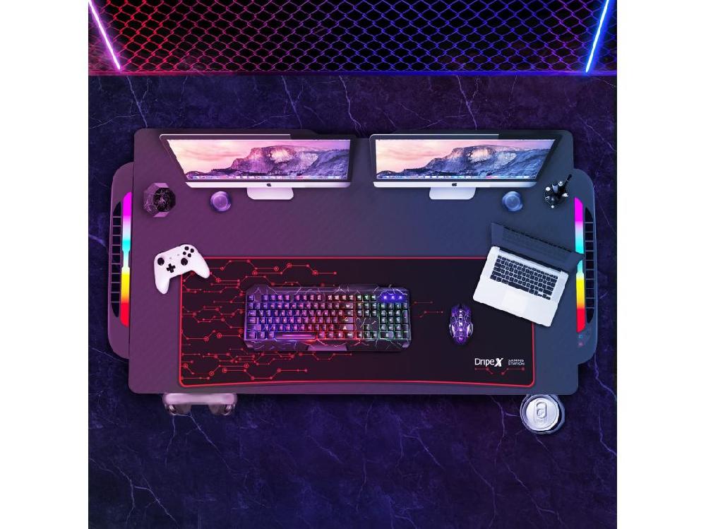 vente unique Bureau Gaming Ergonomique Table d'ordinateur avec LED Grand Bureau de jeu avec Panier à Boissons Crochet Pour Casque Adapté au Bureau Maison 110x60x75 cm