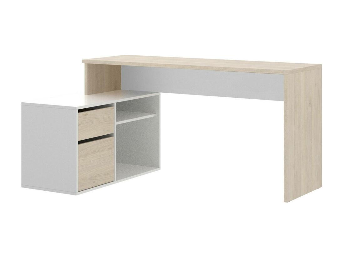 Vente Unique Bureau Gardena Bureau Multi-positions Pour Le Bureau Ou La Chambre Table D'étude D'angle Polyvalente 139x92h75 Cm Blanc Et Chêne