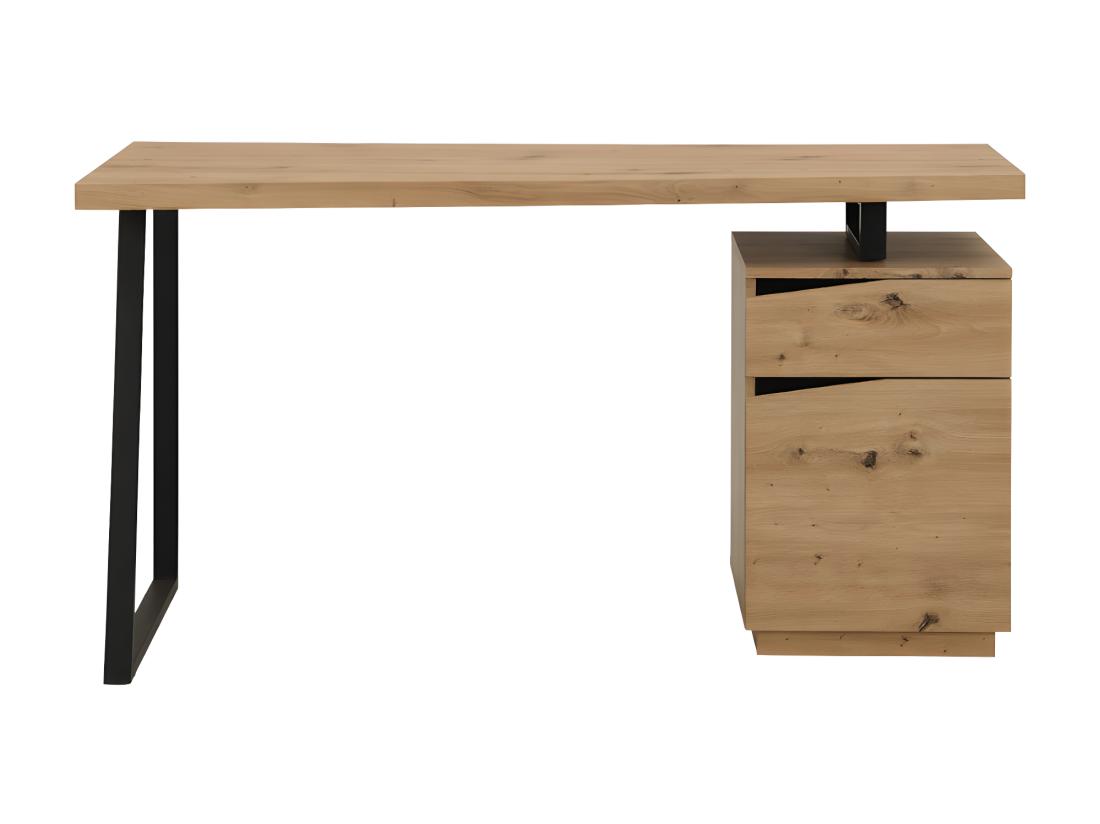 Vente Unique Bureau GOTAMA - 1 Tiroir Et 1 Porte - MDF Et Acier - Chêne Et Noir