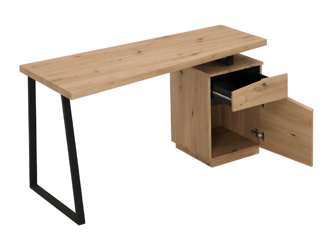 Vente Unique Bureau GOTAMA - 1 Tiroir Et 1 Porte - MDF Et Acier - Chêne Et Noir