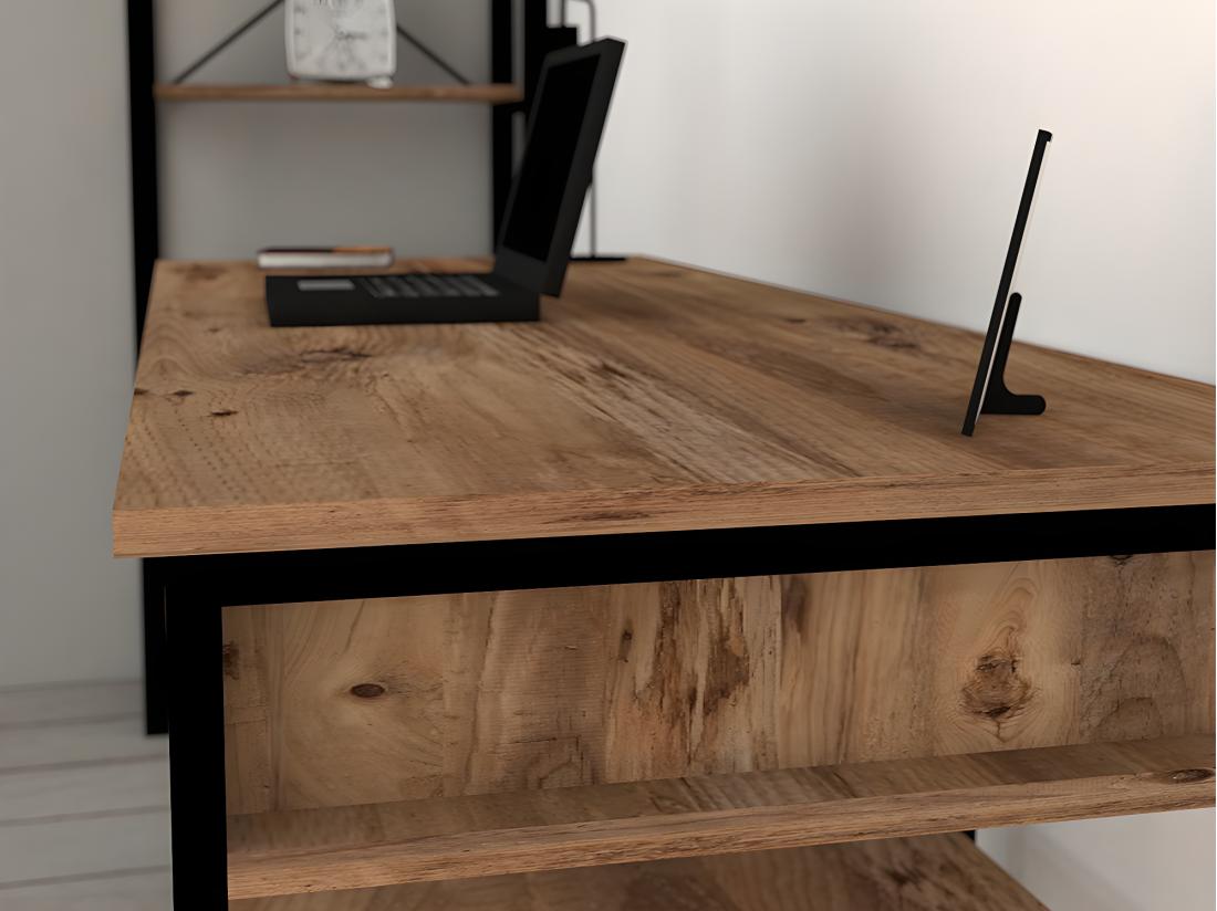 Vente Unique Bureau Industriel Avec Rangements - Naturel Et Noir - RALEIGH