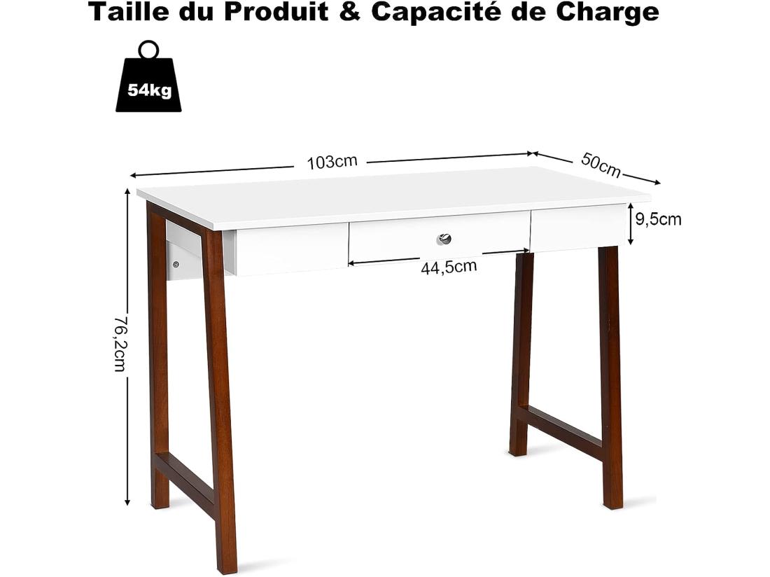 Vente Unique Bureau Informatique 103 X 50 X 76 5CM Table En Bois Avec Grand Plan De Travail Tiroir Charge 54KG Moderne