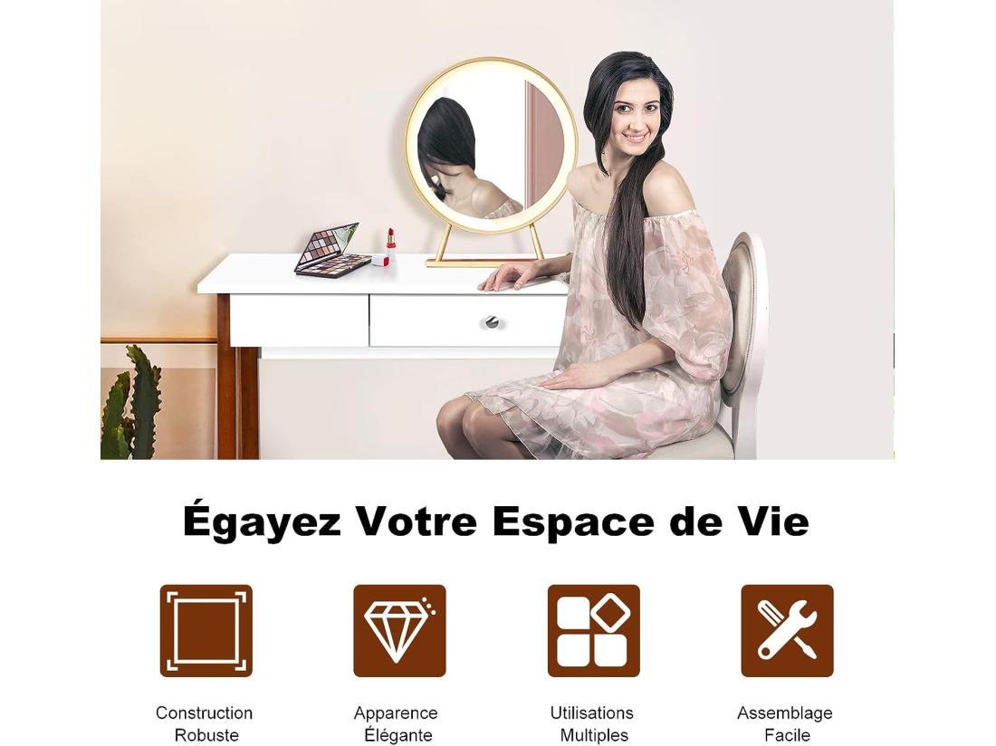 Vente Unique Bureau Informatique 103 X 50 X 76 5CM Table En Bois Avec Grand Plan De Travail Tiroir Charge 54KG Moderne