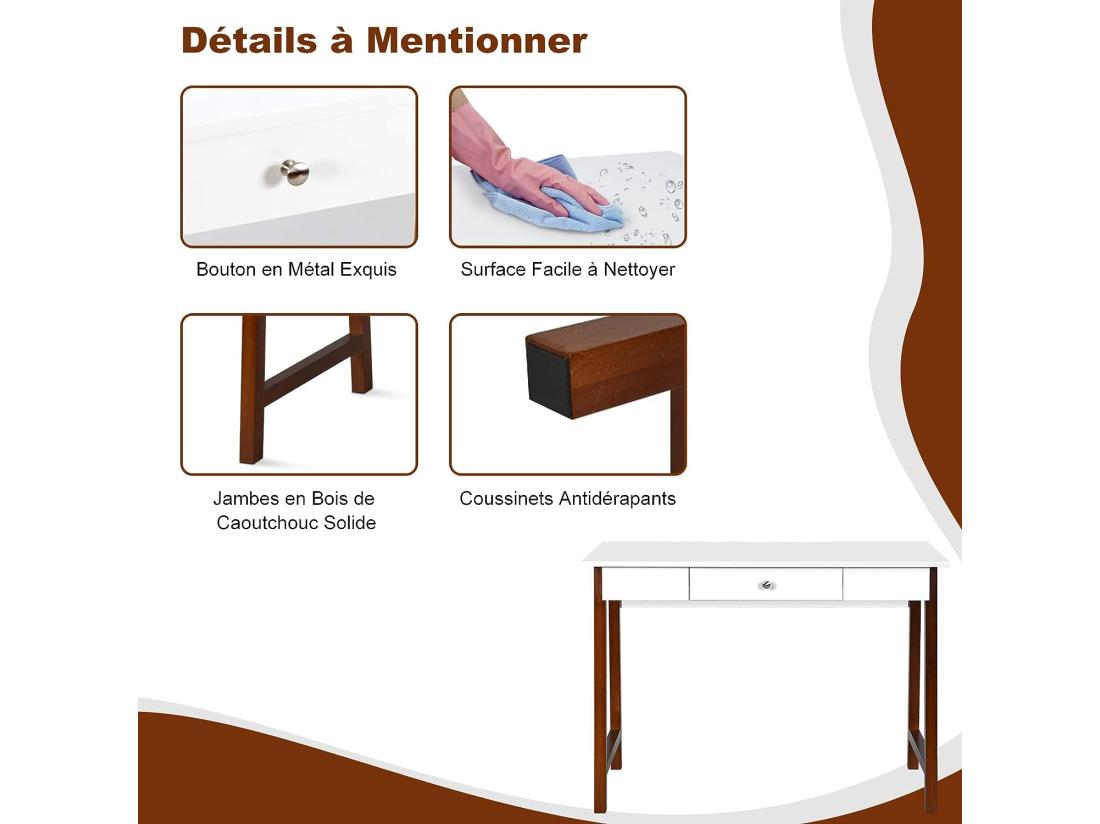 vente unique Bureau Informatique 103 x 50 x 76 5CM Table en Bois avec Grand Plan de Travail Tiroir Charge 54KG Moderne