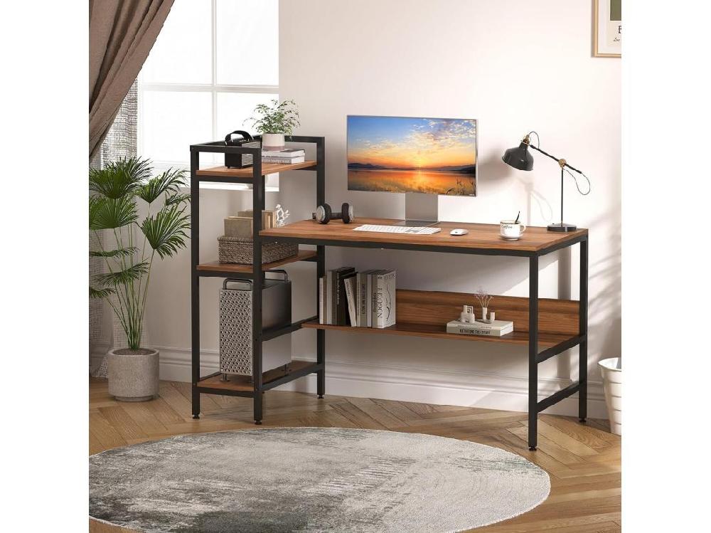 Vente Unique Bureau Informatique Avec Etagères De Rangement Bureau D'Ordinateur En Bois Pour Chambre Salon 136x60x111cm - Bois Foncé