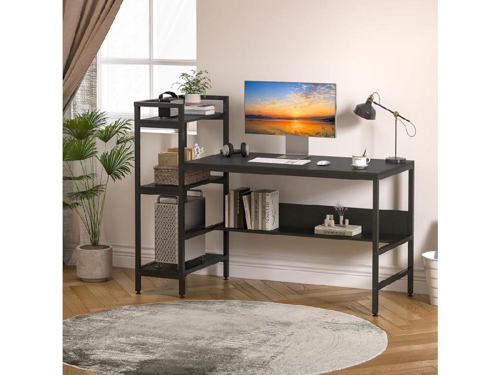 Vente Unique Bureau Informatique Avec Etagères De Rangement Bureau D'Ordinateur En Bois Pour Chambre Salon 136x60x111cm - Noir