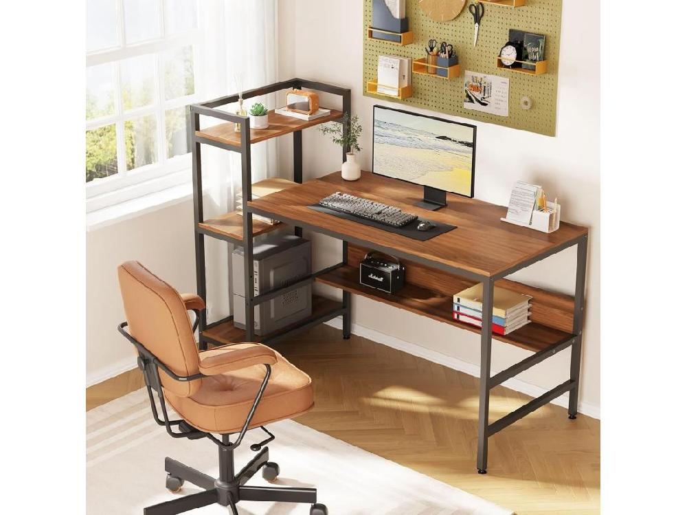 vente unique Bureau Informatique avec Etagères de Rangement Bureau d'Ordinateur en Bois pour Chambre Salon 136x60x111cm - Bois Foncé
