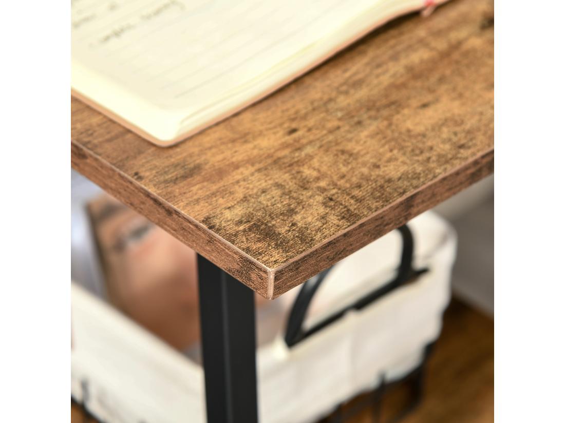 Vente Unique Bureau Informatique Design Industriel 2 étagères Panneaux Particules Aspect Vieux Bois Acier Noir