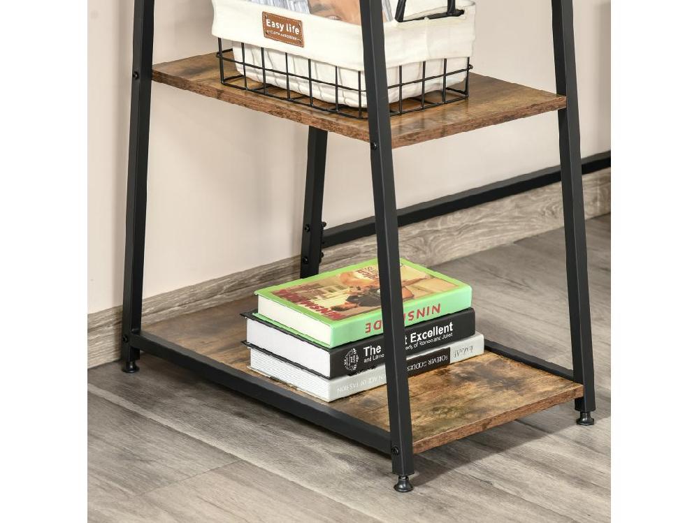 Vente Unique Bureau Informatique Design Industriel 2 étagères Panneaux Particules Aspect Vieux Bois Acier Noir